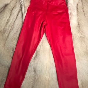 90 Degree by Reflex Shimmery Red Capri Leggings